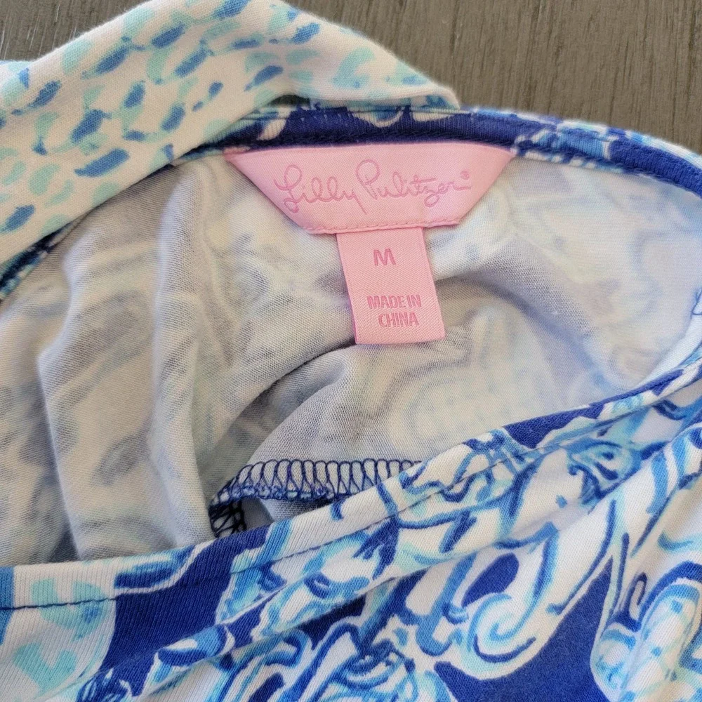 Lilly Pulitzer Ophelia Dress Bomber Blue Get Trunky Engeneered Print Size Medium